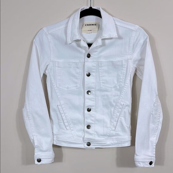 L’Agence Celine Slim Femme Jacket Blanc White Stretch Distressed Women Size XS - Picture 1 of 11